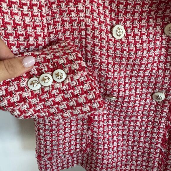 Zara Womens Tailored Double Breasted Red White Tweed Blazer Jacket Size Small - Picture 6 of 11